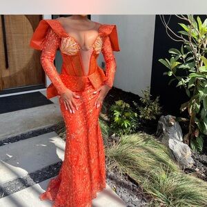 Elegant Orange Evening Gown